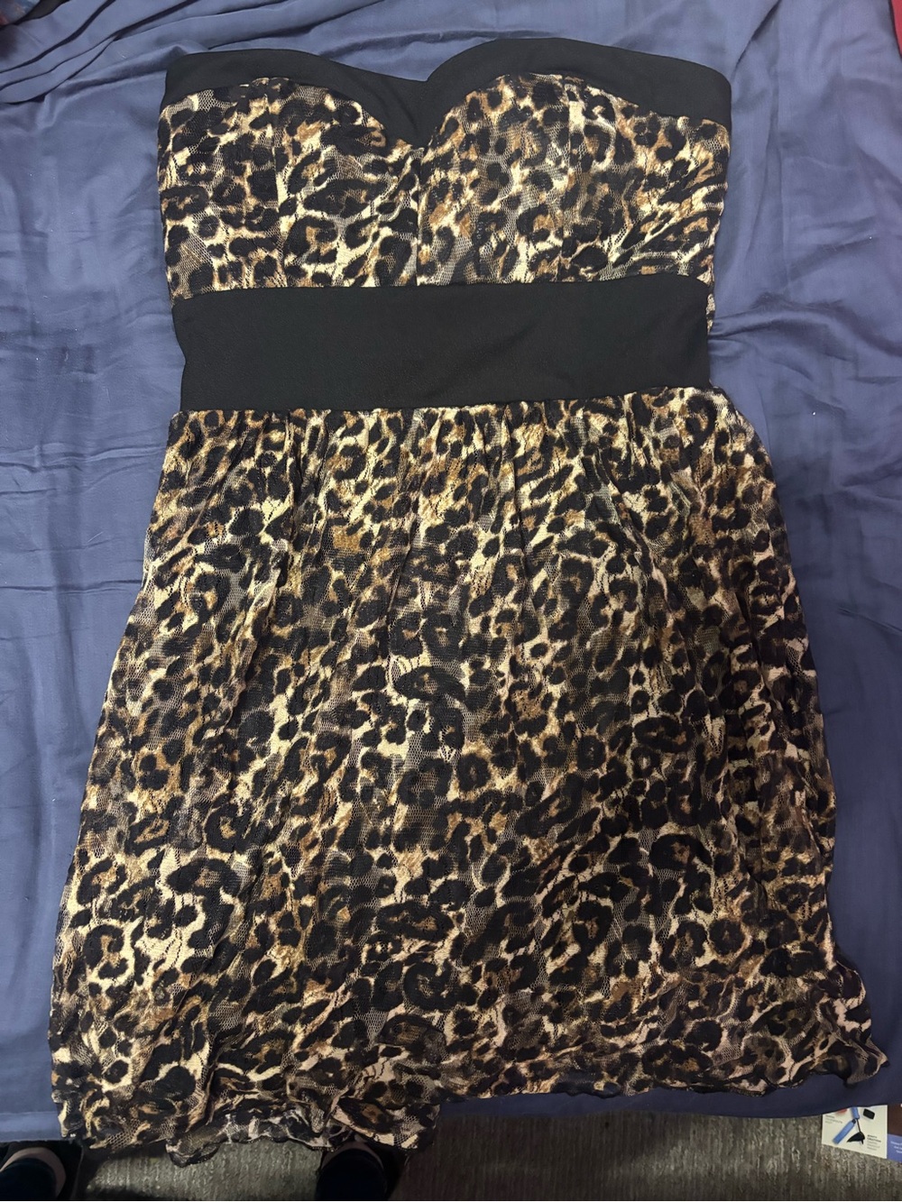 Wet Seal Leopard Print Strapless Dress with Black Waistband